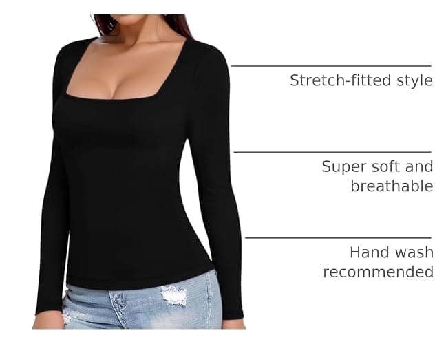 MANGOPOP Womens Square Neck T Shirts Long Sleeve Short Sleeve Tops Fitted Tees thumbnail 3