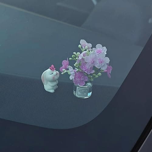 Generic Set of 2 Cute Mini Bunny and Peach Blossom in Flower Vase Car Rearview Mirror Ornaments Funny Dashboard Decorations Kawaii Car Interior Accessories for Women Gifts thumbnail 5