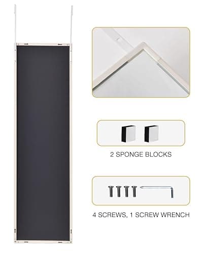 KOMCOTE Over The Door Full Length Mirror - 48x14 Inch Hanging Mirror for Bedroom, Closet, Living Room - No Drill Door Mount Mirror, Lightweight & Durable, Space-Saving, White - White-rect - 48"L x 14"W thumbnail 5