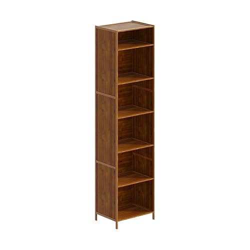 Warmiehomy 6-Tier Bookcase, 170cm Bamboo Bookshelf, Open Storage Shelf Freestanding, Wooden Shelving Unit Display Shelves for Living Room Bedroom Study Room Dinning Room (Rustic Brown) thumbnail 8