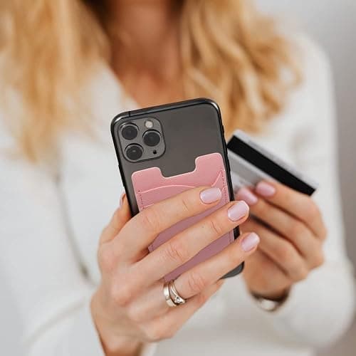 Leather Phone Card Holder, 2-Pack Stick-On Wallet for iPhone, Samsung - Pink thumbnail 5