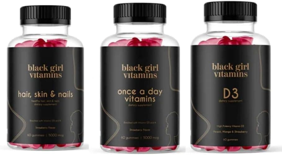 Black Girl Vitamins Look Good Feel Good Bundle – Hair Skin & Nails, Vitamin D3 2000IU & Once a Day Multivitamin - Women's Supplement Bundle – Energy, Immunity & Beauty Support - Image 1