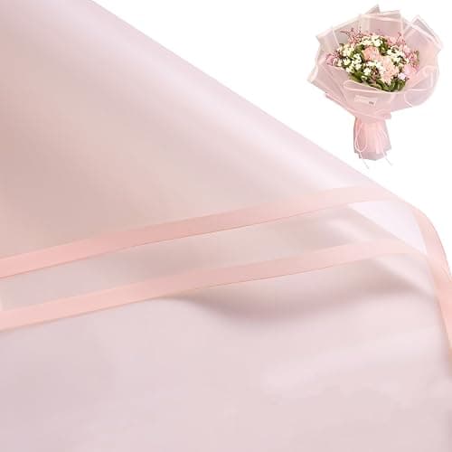 WRAPAHOLIC 20 Sheets Flower Wrapping Paper - 22.4 x 22.4 inch Pink Border Water-Resistant Floral Bouquet Wrapping Paper, Florist Supplies Packaging Paper for Wedding Birthday Gift DIY - Image 1