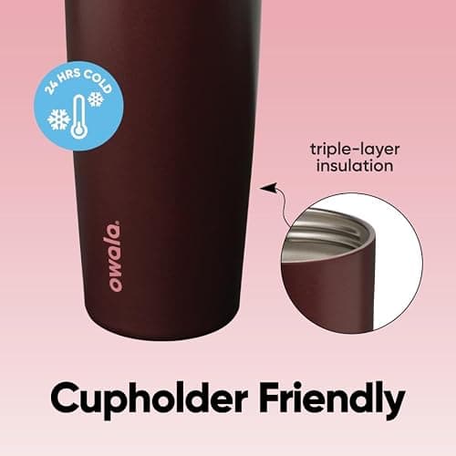 Owala FreeSip Sway Insulated Stainless Steel Water Bottle with Two-Way Spout, Built-In Straw and Bucket Handle, Made for Travel, School, and Sports, 30oz, BPA Free, Leak Proof, Black Cherry thumbnail 6