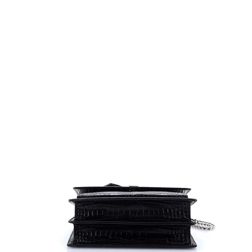 Saint Laurent, Pre-Loved Sunset Crossbody Bag Crocodile Embossed Leather Medium, Black thumbnail 4