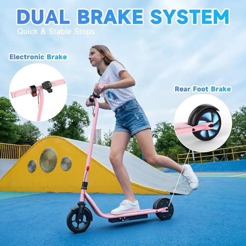 Electric Scooter for Kids Ages 6–14, Pink Electric Scooter, 250W Motor, Up to 10 Miles Range, 9 MPH, Lightweight Foldable Scooter for Girls thumbnail 5