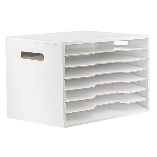 WUEURU Construction Paper Organizer 20x13,Larger Size Wooden Literature Organizer,7 Tier Construction Paper File Sorter Storage,Large File Suitable for Home,Classroom and Office - Image 1