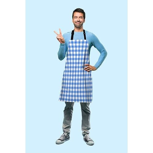 Beabes Light Blue Checkered Tartan Kitchen Apron Traditional Blue White Gingham Pattern Cooking Bib Apron for Chef Restaurant Home Cleaning Serving Painting 27" X 31" thumbnail 3