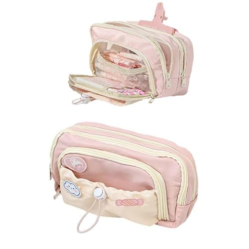 irLocy Cute Aesthetic Pencil Case Kawaii Pencil Case with Kawaii Pins Large Pencil Pouch Holder Preppy Supplies (pink) - Image 1