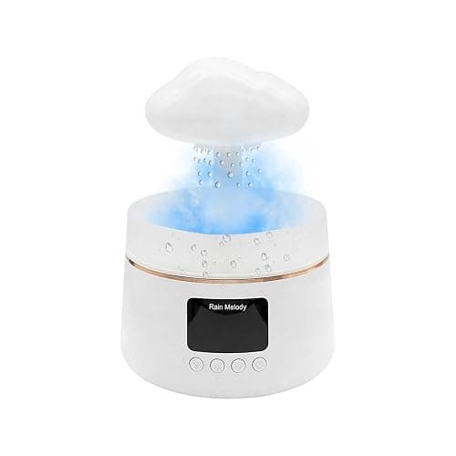 SH-RuiDu Rain Drop Humidifier for Bedroom, 2 in 1 Mushroom Cloud Lamp Humidifier, 300ml Aroma Essential Oils Diffuser with 7 Colors LED Lights and Rain Drop Sound for Sleeping, Mood Relaxing - Image 1