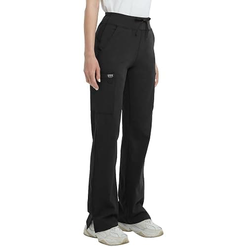 QBK High Rise Yoga Scrub Pants Women - Straight Wide Leg Uniform Pants with Cargo Pocket, Anti-Wrinkle & Knit Yoga Waistband - Image 1
