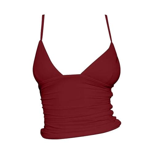Womens Deep V Neck Tank Crop Top Summer Sleeveless Pleated Tops Sexy Spaghetti Strap Cute Going Out Backless Shirts thumbnail 3