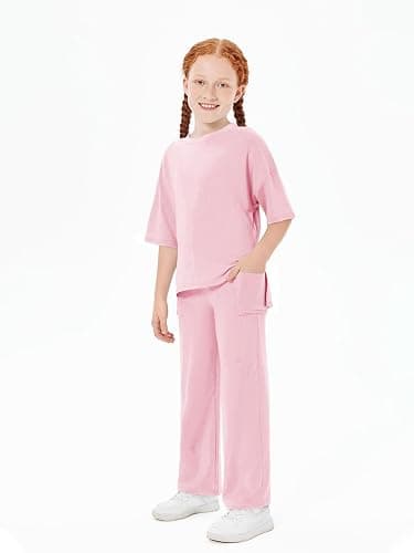 Haloumoning Girls Clothing Sets Summer Oversized T Shirts and Wide Leg Pants Kids Fashion 2 Piece Outfits 4-14 Years thumbnail 4
