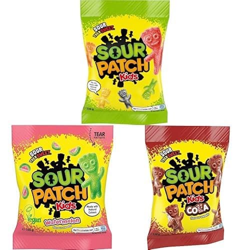 Sour Patch Kids Sour then Sweet Candy Bundle, Includes 1 x 160 g Original, 1 x 160 g Watermelon, 1 x 160 g Cola - Image 1