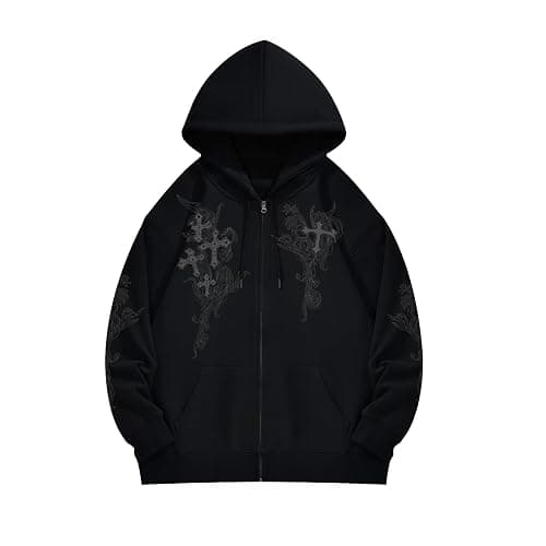 Kelxjia Zip Up Hoodies Y2k Jacket Graphic Gothic Jackets Grunge Cross Hoodie Baggy Streetwear Emo Sweater Aesthetic Clothes thumbnail 7