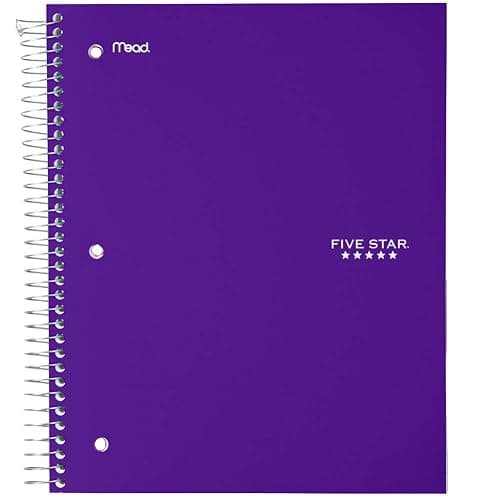 Five Star Spiral Notebook + Study App, 5 Subject, Wide Ruled 8" x 10.5" Paper, 200 Sheets, Fights Ink Bleed, Water Resistant Cover, Amethyst Purple (38739) - Image 1