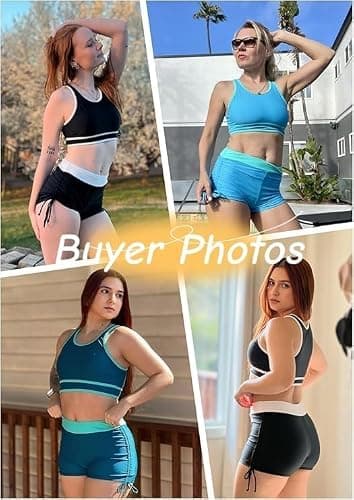 Holipick Women's Sporty Bikini Sets Two Piece Color Block Swimsuit Bathing Suits with High Waisted Boy Shorts Bottom thumbnail 5