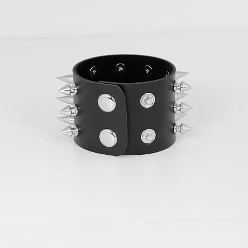 Manfnee Punk Gothic Bracelet for Men Women Leather Spike Rivet Metal Studded Wristbang Cuff Black thumbnail 7