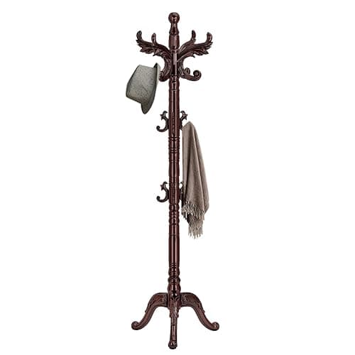 Wooden Coat Rack Stand Sturdy Triangle Base, Natural Birch Wood Coat Racks Freestanding, Vintage Solid Wood Coat Tree Stand with 14 Hooks, Classic Sturdy Coat Racks Hall Tree for Entryway, Office - Image 1