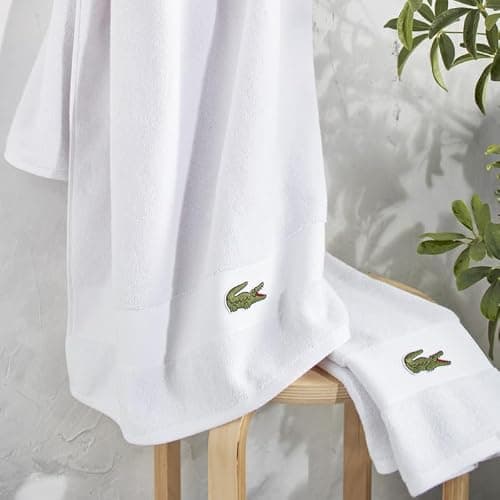 Lacoste Sport Stripe 6-Piece Luxury Cotton Towel Set – Made with 100% Soft Supima Cotton, Absorbent & Quick-Drying, Includes 2 Bath Towels, 2 Hand Towels, 2 Washcloths, White thumbnail 4