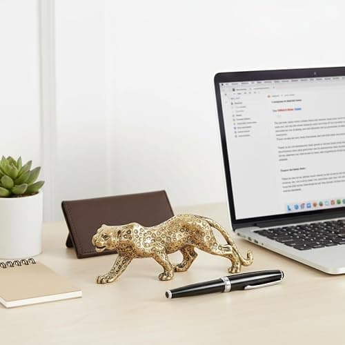 Veemoon Brass Gold Leopard Ornament Fengshui Metal Panther Figurines Table Lucky Animal Stuate Small Wealth Leopard Sculpture Mini Jungle Decoration for Office Tearoom Cupboard Decor thumbnail 9