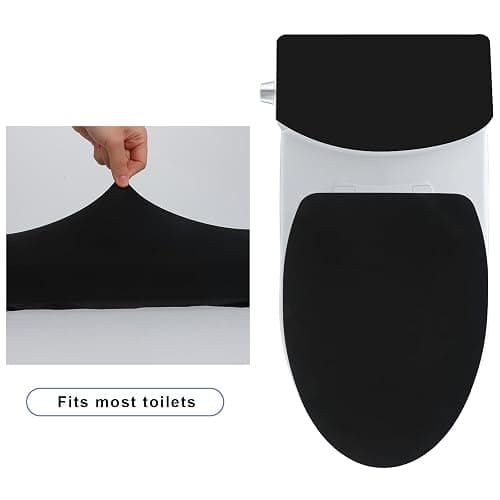 2Set Toilet Lid Cover and Toilet Tank Lid Cover Toilet Cover with Elastic Bottom Fabric Cover for A Lid Toilet Tank Toilet Top Cover Back of Toilet Tank Cover Replacement (Black) thumbnail 4