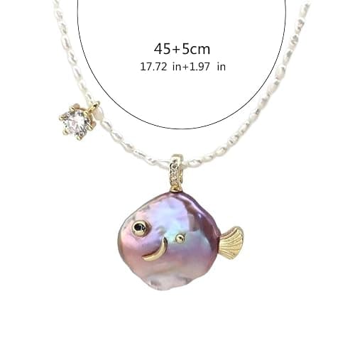 Natural Pearls Fish Pendant Necklace Adorned With Shining Zirconia For Women Jewelry Everyday Wear thumbnail 4
