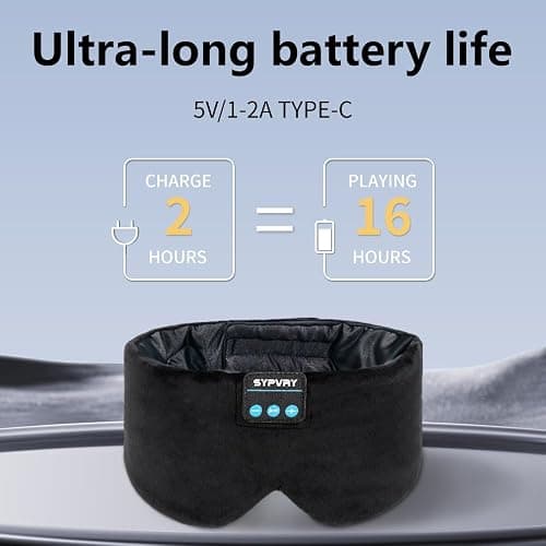 Sleep Mask Bluetooth 5.4 Headphones Soft Wireless Headband Eye Mask Blackout with Microphone (Black M) thumbnail 2