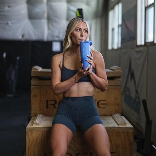 HydroJug Sport - Stainless Steel Tumbler with Straw, Vacuum Insulated, 20oz Leakproof Water Bottle, Ergonomic Design, Reusable, Dishwasher Safe, Rubber Base, Durable for Gym or Outdoors, Light Blue thumbnail 6