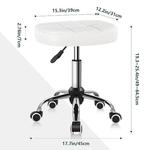 BFTOU White 6-Square Lattice PU Swivel Stool with Wheel for Work SPA Shop Massage Height-Adjustable and Cost-Effective Rolling Stool Chair thumbnail 2