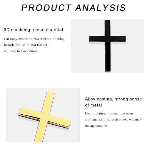 DXNQ 2PCS Metal Jesus Christ Cross Badge Stickers, 2.5"×1.8" Alloy 3D Individual Car Cross Sticker, Self Adhesive Scratch Covering Metal Cross Auto Emblem Decal for Car Body Fender Tail (Black+Golden) thumbnail 3