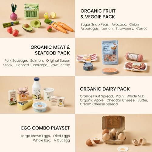 Tiny Land Wooden Play Food Set Bundle Includes 50 PCS of Fruits, Veggies, Meats, Seafood, Eggs & Dairy thumbnail 6