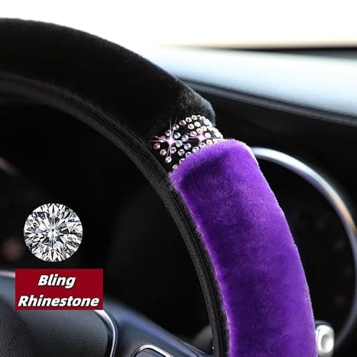 Diamond Fluffy Steering Wheel Cover with Colorful Rhinestones Crystal for Women Girls, Universal 15-Inch (38cm) Auto Elastic Protector, Car Accessories for Most Cars, SUVs | Purple thumbnail 4