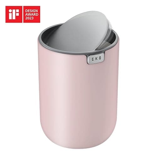 EKO Mini Desk Trash Can with Swing-Top Lid 0.4 Gallon Small Table Round Wastebasket for Office, Home, Car (Pink) thumbnail 5