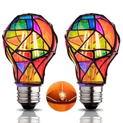 CybaaLuxzus Stained Glass Light Bulb,Rainbow Painted Light Bulb,Mosaic Light Bulb,4W 120V,Multi Colored Colorful Light Bulb Indoor,Fun Romantic Light Bulbs,Unique Decorative Light Bulbs - Image 1