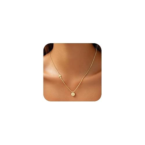 Cross Necklace for Women with Initial, 14K Gold Plated Letter Pendant Small Cross Chain Necklaces Dainty Gold Necklace for Women Baptism Religious Faith Jewelry Gift Christmas Stocking Stuffers - Image 1