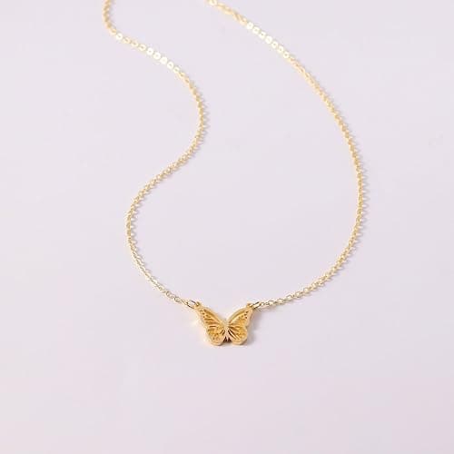 GUOKE 14K Gold Plated Dainty Pendant Butterfly Bead Boot Bee Baseball Flower Compass Airplane Hummingbird Tree Necklace Simple Jewelry Gift for Women thumbnail 4