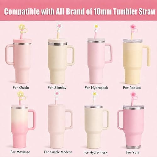 Straw Covers Cap for Stanley Cup for Stanley Cup 40/30 Oz Straws | 4Pcs Flowers Model Reusable Tips Protectors for Stanley Cup 10mm Silicone Straw Topper, Dust-Proof thumbnail 3