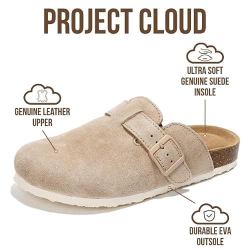 Project Cloud Genuine Leather Footbed Clogs for Women - Memory Foam Arch Support Slippers for Women - Trendy Slip-ons Women's Mules & Clogs Sandals (Benton) thumbnail 3