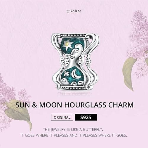 Sun & Moon Hourglass Charm 925 Sterling Silver Charm Fits for Pandora Bracelet Necklace, Cubic Zirconia, Created Cubic Zirconia thumbnail 7
