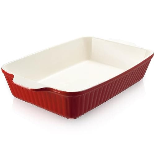 DOWAN 9x13-inch Deep Casserole Baking Dish for Lasagna, 135 oz Ceramic Pan with Handles, Oven Safe for Baking and Home Decor, Red - Image 1