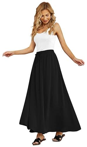 Yincro Women's Flowy Maxi Skirt Summer Pleated High Waisted Casual Long Skirts with Pockets thumbnail 3