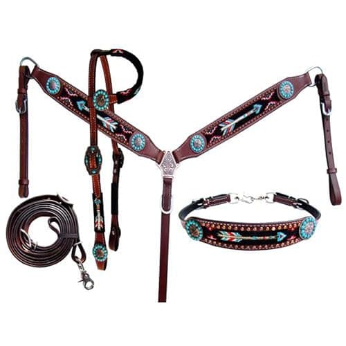 Showman Beaded Arrow Design Headstall, Breast Collar, Reins & Wither Strap Set thumbnail 3