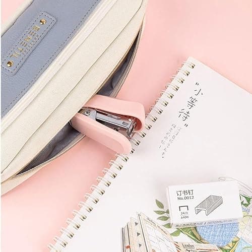 Pink Color Mini Stapler with Staples,Small Cute Stapler for Desk,Gift for Student or Office Use (Pink) thumbnail 3