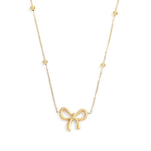 UILZ Gold Bow Necklace for Women Cute 14K Gold Plated Ribbon Choker Necklaces Bowknot Choker Necklace Birthday Party Jewelry Gifts for Women Girls - Image 1