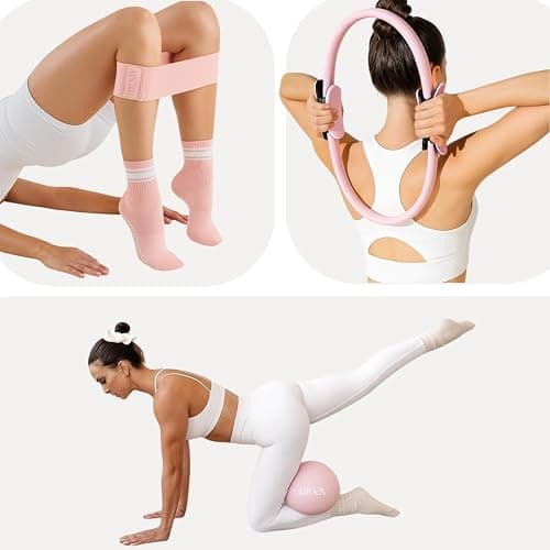 MOAV Premium Pilates Essentials Kit - 14" Ring with Cushioned Handles, Mini Ball with Pump, & 3 Durable Fabric Resistance Bands for Full Body Home Workouts thumbnail 5