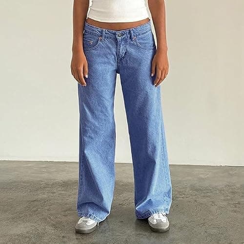 Flvsun Women's Wide Leg Low Waisted Baggy Jeans Casual Loose Y2K Boyfriend Straight Denim Pants thumbnail 3