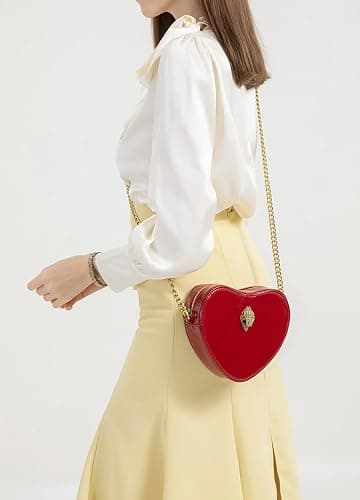 Rejolly Rainbow Stripe Heart Shaped Purse for Women Crossbody Bag Metallic PU Leather Shoulder Bag with Chain Strap - Burgandy thumbnail 8