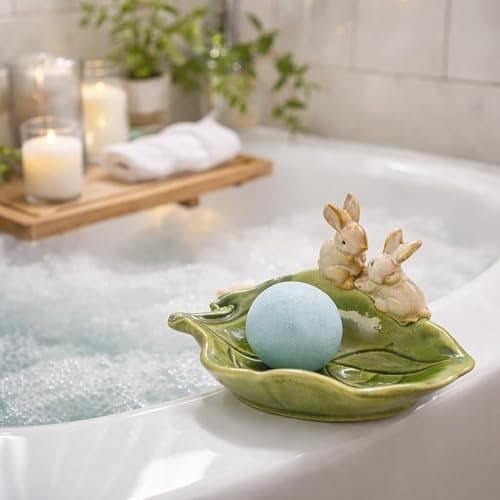 xyadyhz Ceramic Rabbit Soap Dish Holder, Keep Bathroom & Kitchen Organized - Decorative Bunny Sponge Rack, Key Bowl & Jewelry Tray for Countertop Storage, Cute Green Home Decor (1 Piece) thumbnail 6