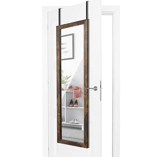 Sunix Full Length Mirror, 48" x 14" Wall Mirror with Rustic Wood Frame | Over The Door Mirror & Wall Mounted Hanging Mirror for Bedroom, Bathroom, Living Room, Dorm Room thumbnail 9